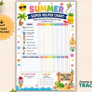 Suivi des routines estivales à imprimer pour les enfants, liste de tâches quotidiennes au format PDF pour le matin, l'après-midi et le soir