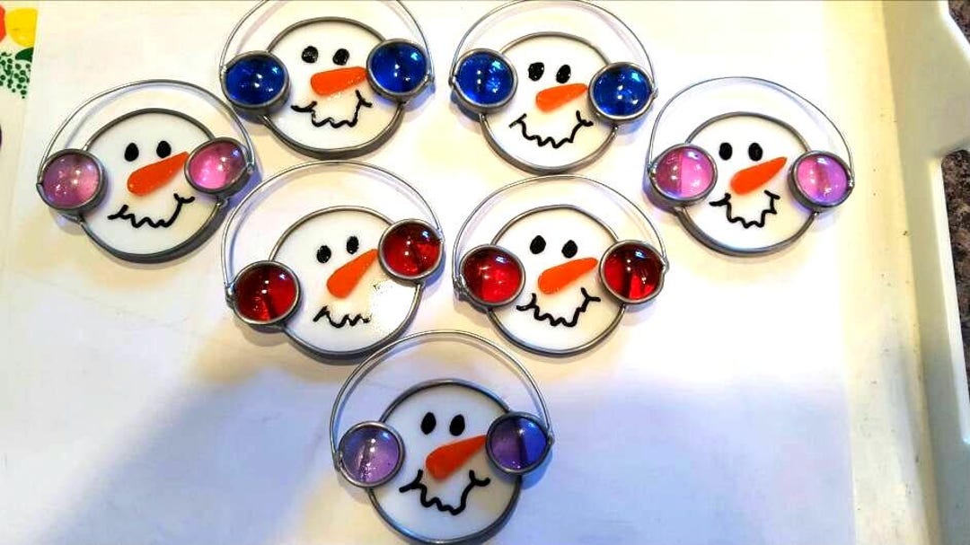 Stained Glass Snowman Face Ornament - Etsy