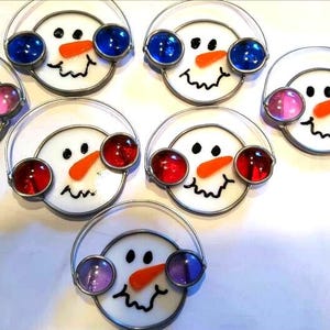 Stained glass snowman face ornament
