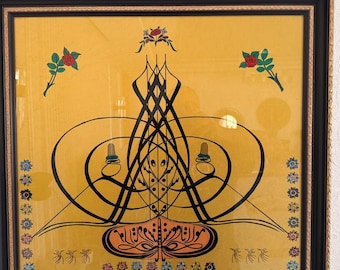Caligrafia Mevlevi assinada Ya Hazreti Mevlana emoldurada pintura sufi turca decoração islâmica