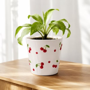 Cherry Ceramic Planter, Cute Cherry Plant Pot, Succulent Planter, Cottagecore Home Decor, Indoor Flower Pot, Plant Lover Gift