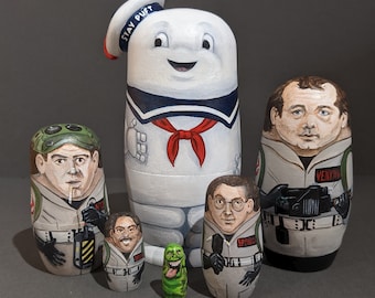 Juego de muñecas rusas de 6 piezas, personalizadas, pintadas a mano y con temática de Los Cazafantasmas / Hecho a pedido