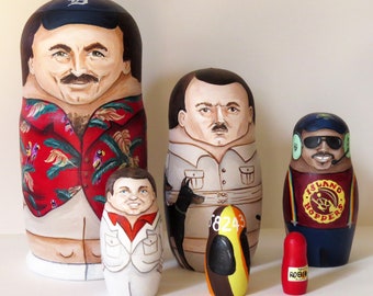 Juego de muñecas rusas de 6 piezas, personalizado, pintado a mano y con temática de Magnum, P.I. / Hecho a pedido