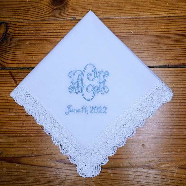 Monogrammed Handkerchief for Weddings, Something Blue, Mother of the Bride, Mother of the Groom, Bridesmaids, Wedding Shower gift, Heirloom