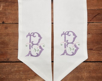 Monogrammed Sash for Wreaths or Babies, Cotton Pique Wreath Sash, Personalized Baby Sash, Embroidered Sash for Wreath, Customizable Sash