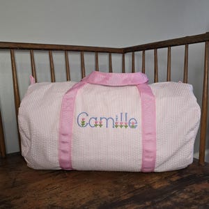Monogrammed Seersucker Duffle, Personalized Seersucker Duffel, Custom Seersucker Bag, Monogrammed Baby Gift, Personalized Toddler Travel Bag
