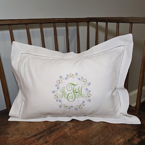 Monogrammed Hemstitched Baby Pillow with Wildflower Wreathy, Personalized Baby Name Pillow, Custom Nursery Gift, Custom Baby Room Decor