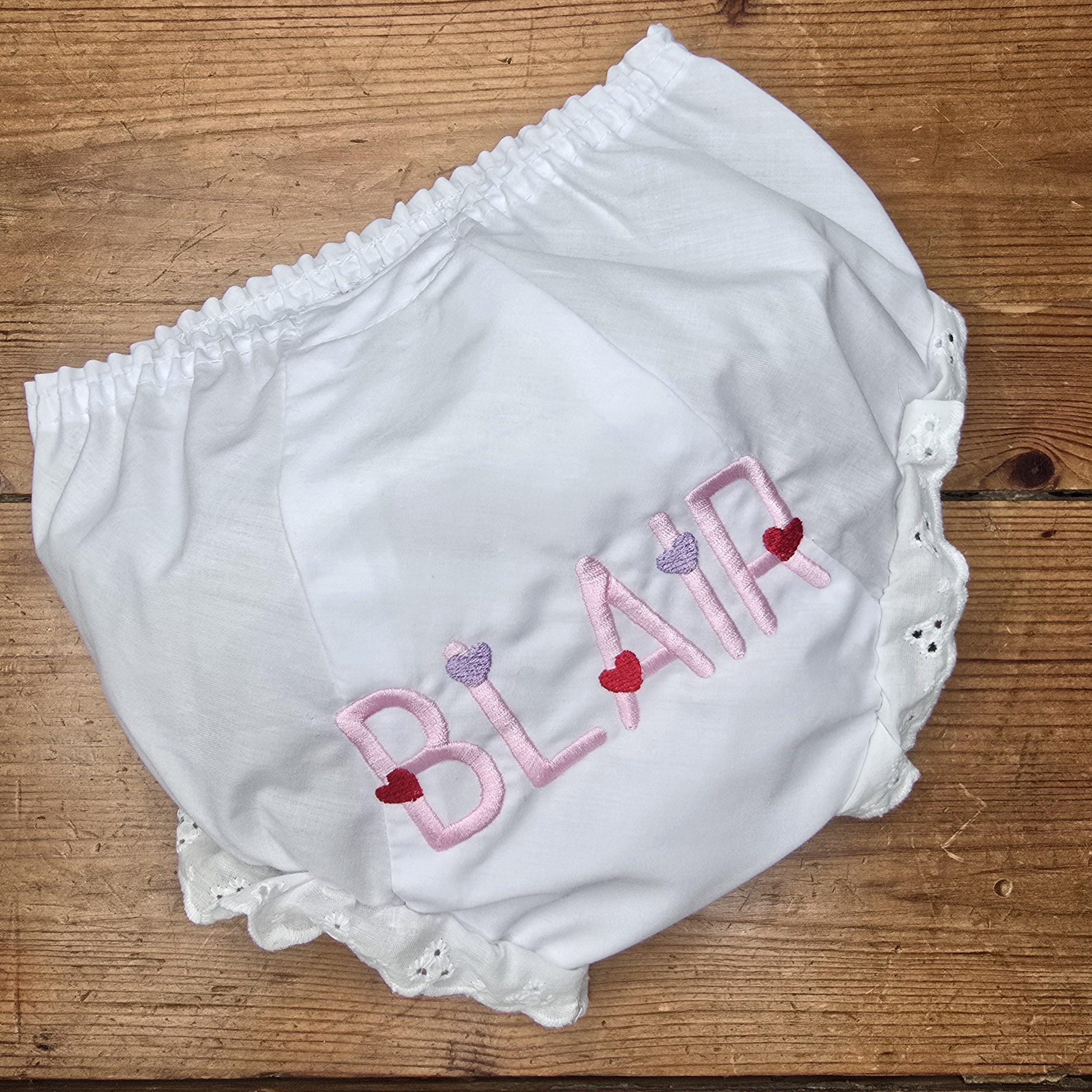 Monogrammed Bloomers with Hearts, Baby Girl Bloomers, Valentine Girl Bloomers, Monogrammed Diaper Cover, Embroidered Bloomers, Star Font