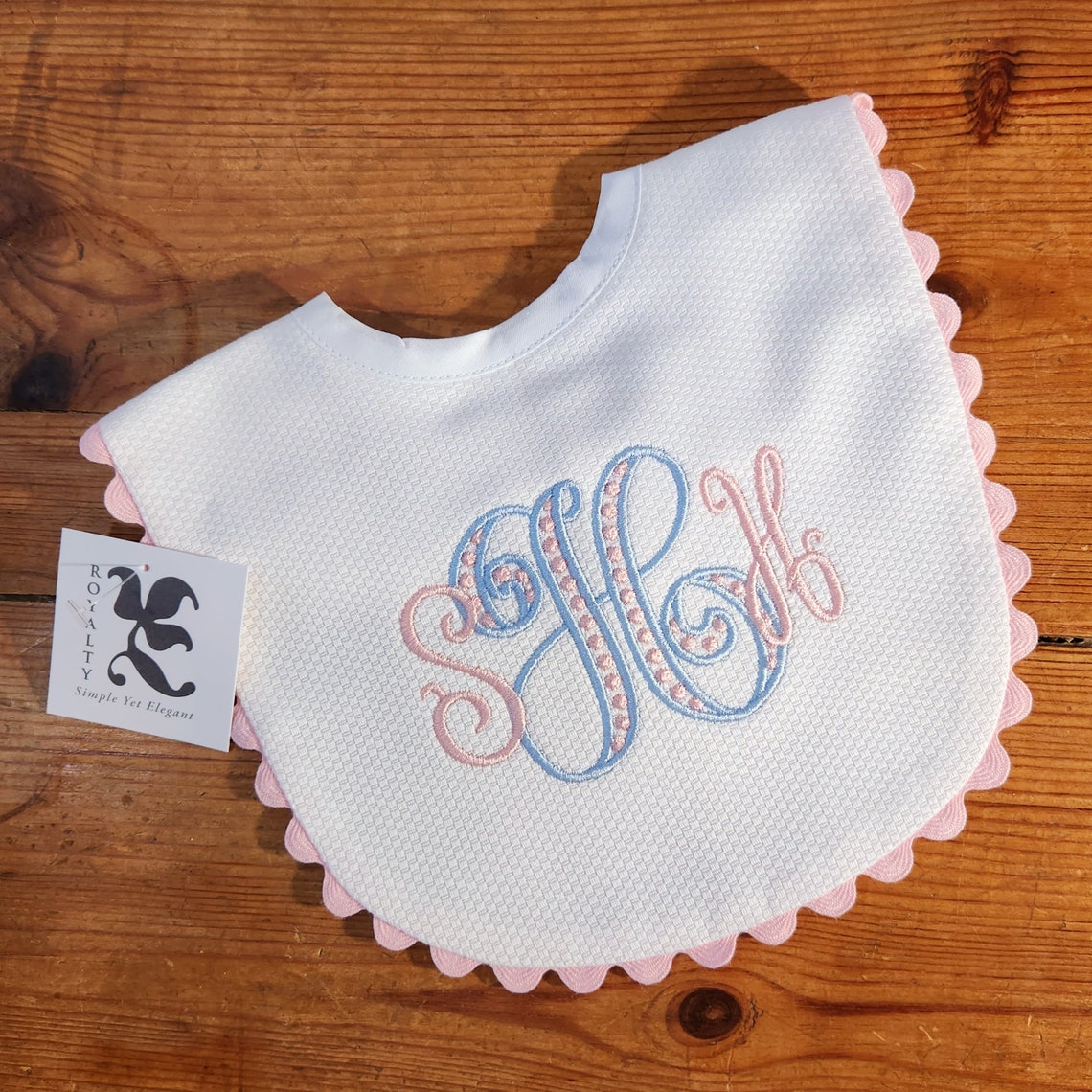 Monogrammed White Cotton Pique Bib With Ric Rac Trim and Monogram ...