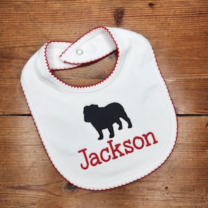 Monogrammed Bib with , Picot Trimmed Bib, Monogrammed Boy or Girl Bib, Dog Lover Baby Gift, Dog Breed Bib