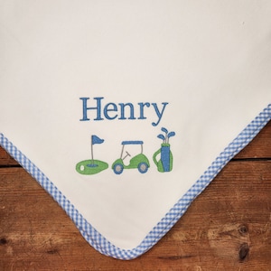 Monogrammed Baby Blanket, Personalized Swaddling Blanket, Baby Golf  Blanket, Golf Theme Swaddle, Cotton Knit Baby Blanket, Newborn Blanket