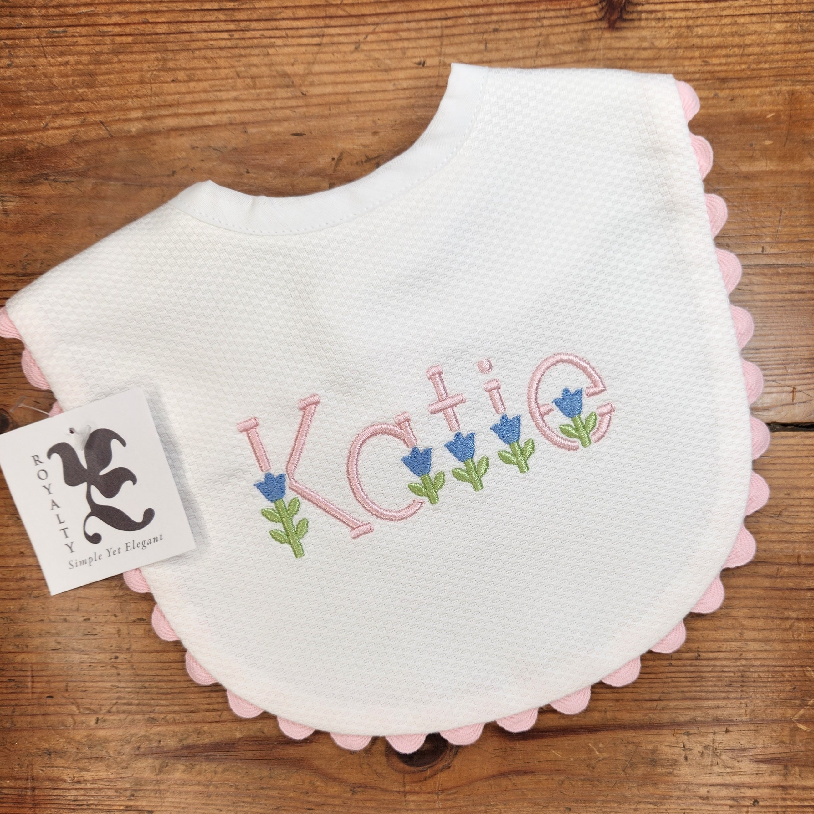 Monogrammed White Cotton Pique Bib With Ric Rac Trim and Monogram ...