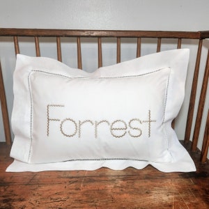 Monogrammed Hemstitched Baby Pillow, Personalized Nursery Pillow, Custom Boudoir Pillow, Crib Pillow, Nursery Decor