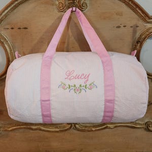 Monogrammed Seersucker Duffle, Personalized Seersucker Duffel, Custom Seersucker Bag, Monogrammed Baby Gift, Personalized Toddler Travel Bag