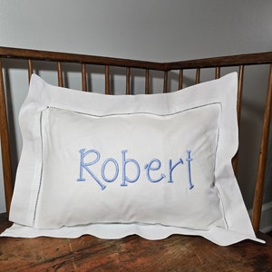 Monogrammed Hemstitched Baby Pillow, Personalized Nursery Pillow, Custom Boudoir Pillow, Crib Pillow, Nursery Decor