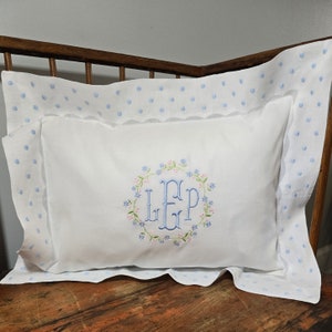 Monogrammed Baby Pillow with Dots and Replique Border. Boy or Girl Personalized Baby Pillow, Boudoir Pillow, Custom Nursery Decor, Baby Gift