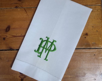 Barrett Monogrammed Linen Guest Hand Towel, Floursack, Huck or Hemstitch Huck Personalized Gift FREE SHIPPING!