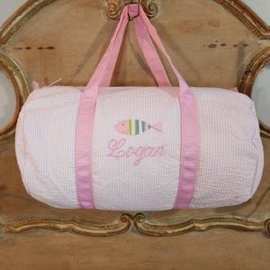 Monogrammed Seersucker Duffle, Personalized Seersucker Duffel, Custom Seersucker Bag, Monogrammed Baby Gift, Personalized Toddler Travel Bag