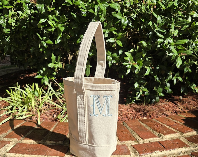 Monogrammed 2 Bottle Wine Tote, Personalized Canvas Wine Tote Bag, Personalized Bottle Bag, Monogram Wine Tote, Bar Shower Gift