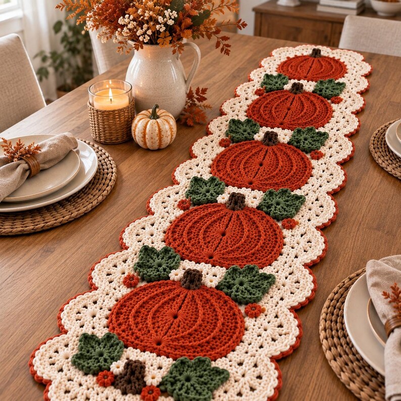 Crochet Pumpkin Table Runner Pattern, Fall Thanksgiving PDF, Easy Home ...