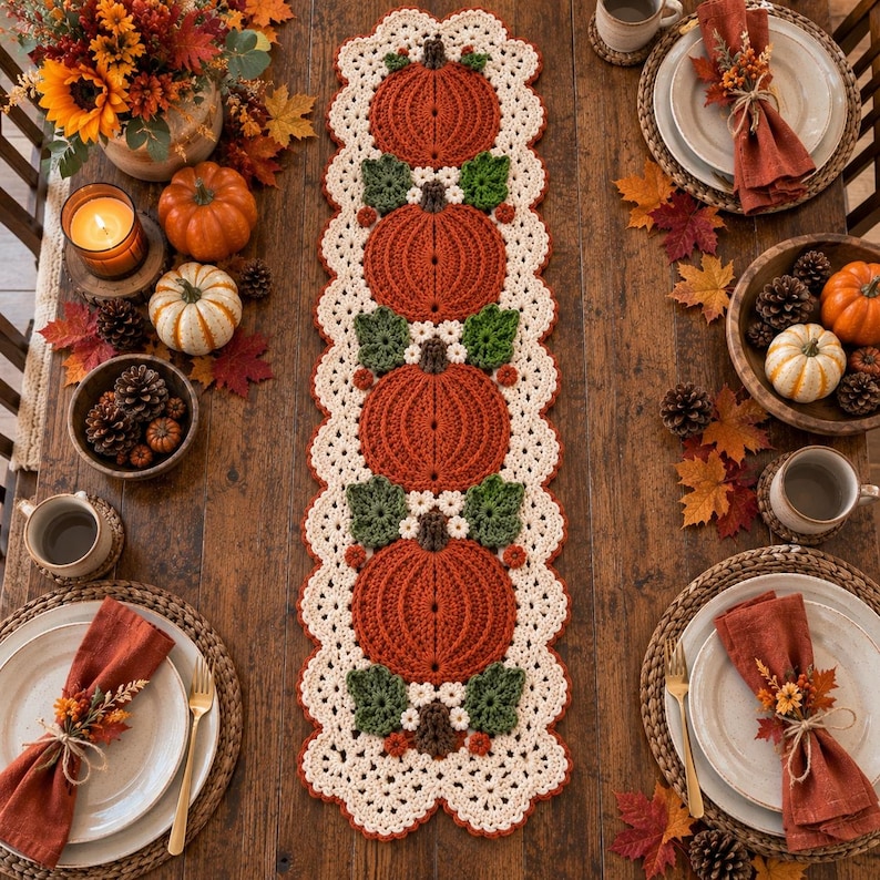 Crochet Pumpkin Table Runner Pattern, Fall Thanksgiving PDF, Easy Home ...