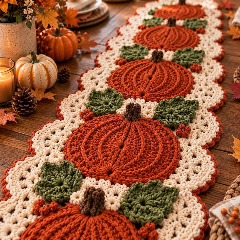 Crochet Pumpkin Table Runner Pattern, Fall Thanksgiving PDF, Easy Home ...