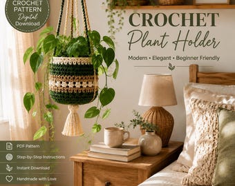 Crochet Hanging Plant Holder Pattern PDF | Beginner Plant Hanger