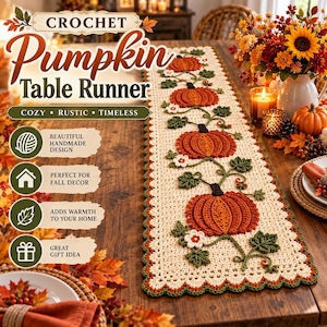 Crochet Table Runner Pattern, Pumpkin Farmhouse Fall Decor PDF
