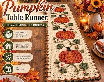 Crochet Table Runner Pattern, Pumpkin Farmhouse Fall Decor PDF