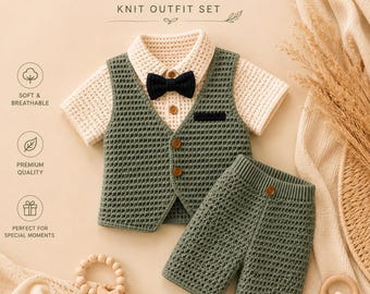 Little Gentleman Crochet Vest & Shorts Outfit Pattern | Knit-Look Baby Boy Set (PDF Download)