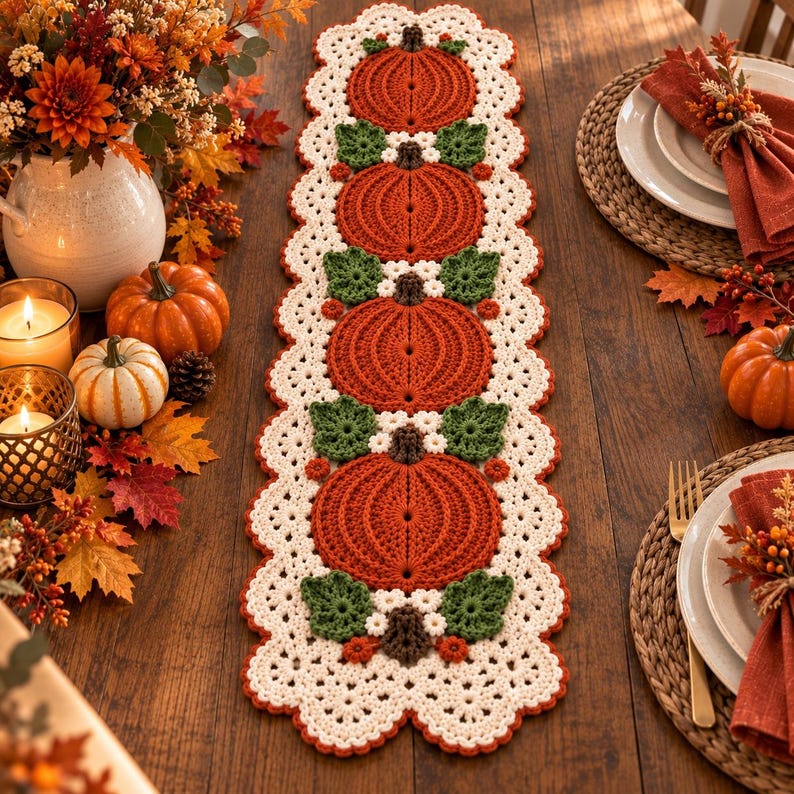 Crochet Pumpkin Table Runner Pattern, Fall Thanksgiving PDF, Easy Home ...