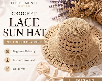 Crochet Lace Sun Hat Pattern, Wide Brim Summer Beach Hat (PDF Download)