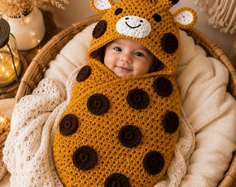 Giraffe Baby Cocoon Crochet Pattern PDF, Hooded Newborn Photo Prop, Animal Wrap, Instant Download