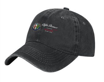 Alfa Romeo Racing Since 1910 Printed Logo Cotton Hat Unisex Washed Denim Baseball Cap