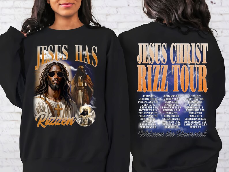Digital PNG File, Black Jesus Rizz Tour Merch Edition Vintage 90s PNG ...