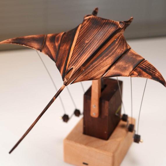Wooden Manta Ray Automaton | Kinetic Sculpture & Moving Ocean Art