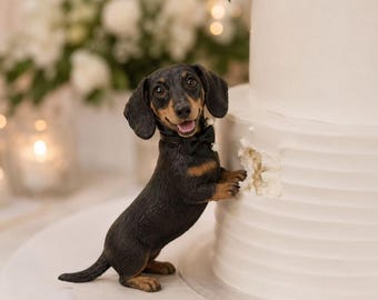 Custom Dachshund Dog Figurine Cake Topper, Pet Memorial, Wedding Decor