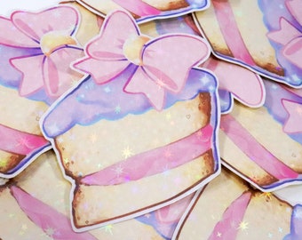 Pegatina de chica mágica/hada kei/comida/pastel/holográfica/pastel de luna de lavanda [ELIGE TU ACABADO]