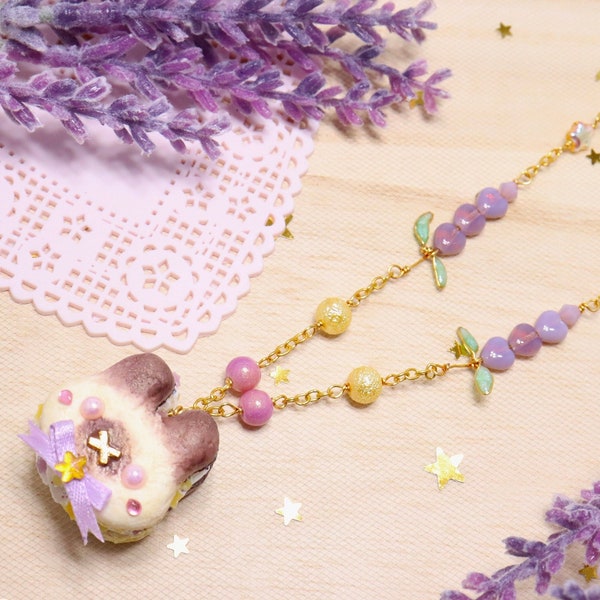 Kawaii/Pastel Witch/Fairycore/Cottagecore/Floral/ Honey Lavender - Wisteria - Siamese Bunny Macaron { 21.5" Necklace}