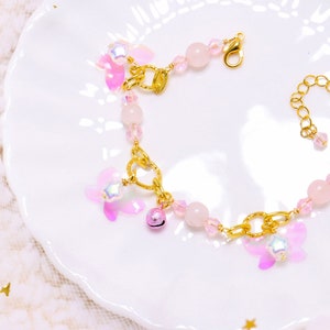 Kawaii/Fairytale/Lolita/Cottagecore/Fairycore/Celestial ~ Pink Moon ~ Fairy Fountain { 5.25&quot;— 7.25&quot;Charm Bracelet }