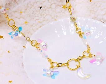 Collar con dijes de 18" con motivos kawaii, cuentos de hadas, lolita, cottagecore, fairycore y hadas celestiales ~Moon Dance~