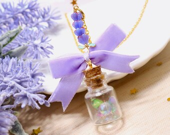 Kawaii/Pastel Witch/Fairycore/Cottagecore/Floral/Botanical/ Dainty - Bottled Lavender Fae - { 18" Necklace }