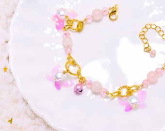 Kawaii/Cuento de hadas/Lolita/Cottagecore/Fairycore/Celestial ~ Luna rosa ~ Fuente de hadas { Pulsera con dijes de 5,25" a 7,25" }