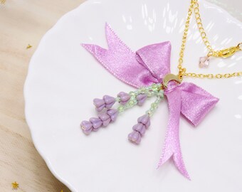 Kawaii/Pastel Witch/Fairycore/Cottagecore/Floral/Botanical/Dainty - Moonlight Lavender Bouquet - Necklace { Adjustable 22"— 24" }
