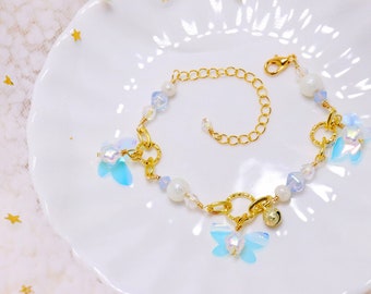 Kawaii/Cuento de hadas/Lolita/Cottagecore/Fairycore/Celestial ~ Hada de la Luna de Cristal ~ { Pulsera con dijes de 5"— 7.25" }