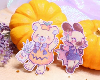 Juego de pegatinas holográficas Kawaii, pastel, cottagecore, florales, lavanda y pastel para Halloween: glicina y vincapervinca