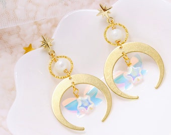 Kawaii/Cuento de hadas/Lolita/Cottagecore/Fairycore/Celestial ~Hada de la luna azul encantada~ {Pendientes colgantes}
