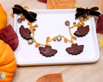 Joyas de estilo kawaii, pastel kei, lolita, fairycore, pastel goth, chocolate, comida del diablo, collar con dije de murciélago brownie {ajustable de 18,5" a 21"}