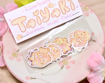 Kawaii/Pegatina pastel/Dulces lindos/Postre japonés -Taiyaki Snack Pack- Copos de pegatinas { Copos de pegatinas brillantes hechos a mano 12pc }