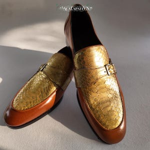 Handmade Python Single Monk-Strap Loafers: Natural Gold Exotic Shoes
